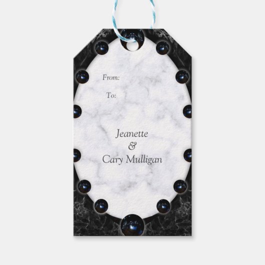 Étiquettes-cadeau Sphères opulentes en marbre blanc et noir (Devant)