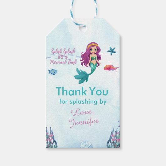 Étiquettes-cadeau Splish Splash Purple Mermaid Bash Merci (Devant)