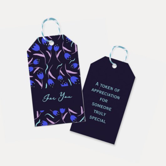 Étiquettes-cadeau Spring Floral Pattern Dark Blue