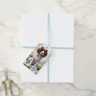 Étiquettes-cadeau Springer Spaniel Chien avec œufs de Pâques Vacance