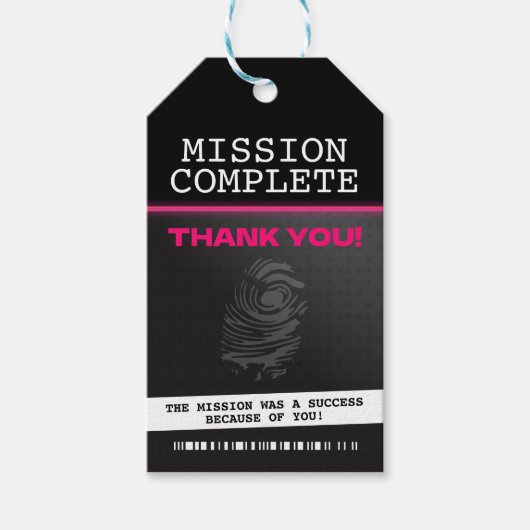 Étiquettes-cadeau Spy Party Merci rose (Devant)