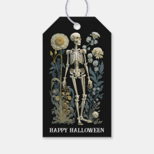 Étiquettes-cadeau squelette noir vintage boho magique floral Hallowe