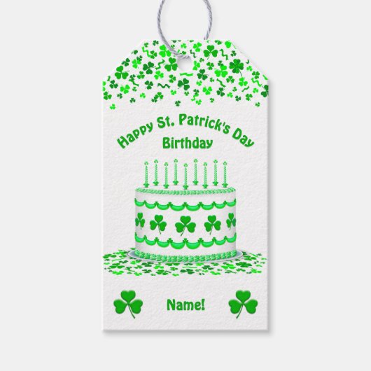 Étiquettes-cadeau St Patrick's Day Birthday Cake Custom Candles (Devant)