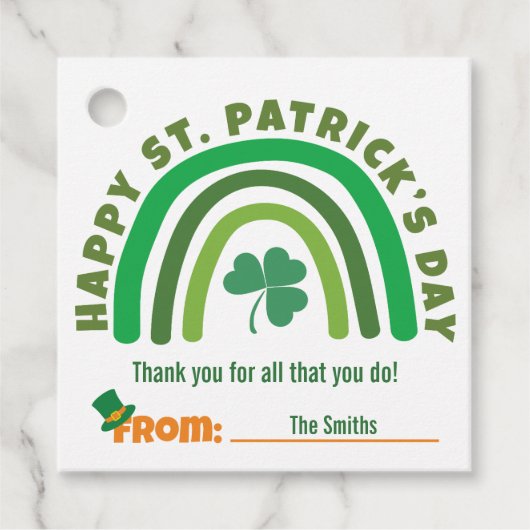 Étiquettes Cadeau St Patrick's Day - Boho vert Rainbow Clover (Devant)