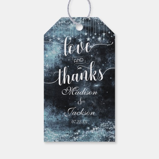 Étiquettes-cadeau Star Struck Aquarelle Nuit Mariage Amour & Merci (Dos)