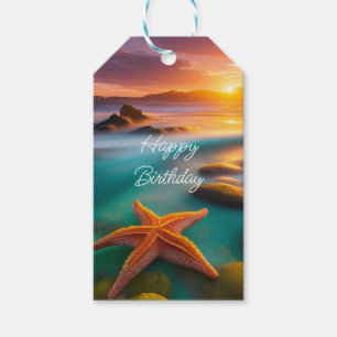 Étiquettes-cadeau Starfish sur la plage à Dawn