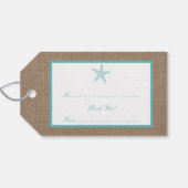 Étiquettes-cadeau Starfish Turquoise Burlap Beach Wedding Collection (Dos (Horizontal))