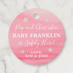 Étiquettes Cadeau Stars Rose & Argent Pop It When She Pop Champagne