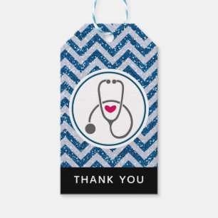Étiquettes-cadeau Stethescope gris simple sur le Merci bleu de