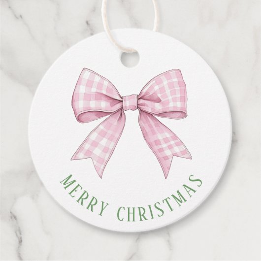 Étiquettes Cadeau Sticker rond classique Preppy Rose En vichy Bow (Devant)