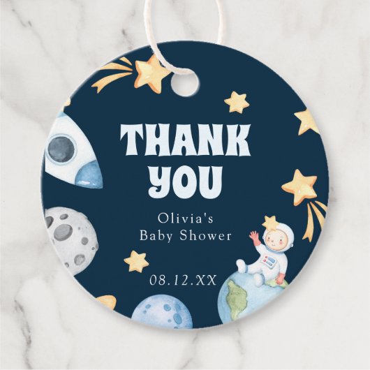 Étiquettes Cadeau Sticker rond du Baby shower spatial (Devant)
