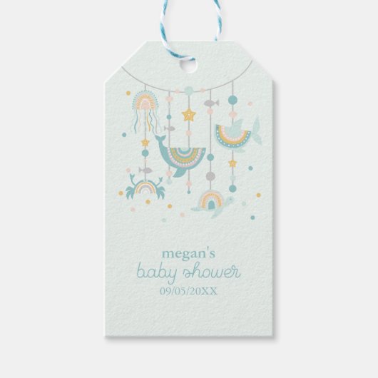 Étiquettes-cadeau Stickers Carrés animaux de mer Boho (Devant)