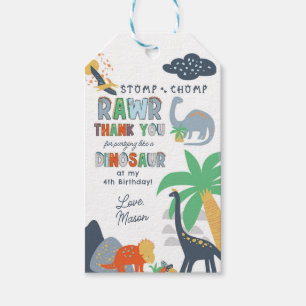 Étiquettes-cadeau Stomp Chomp Rawr Dinosaur Anniversaire Merci