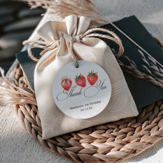 Étiquettes Cadeau Strawberry Bow 1st Birthday Thank You