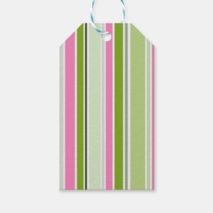 ÉTIQUETTES-CADEAU STRIPES BLANCHES ROSES VERTES