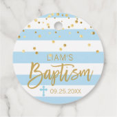 Étiquettes Cadeau Stripes Cross Pastel BLUE Gold BOYER BAPTISM (Dos)