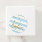 Étiquettes Cadeau Stripes Cross Pastel BLUE Gold BOYER BAPTISM (En situation)