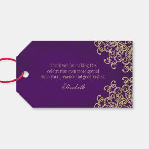 Étiquettes-cadeau Style personnalisé violet et or indien