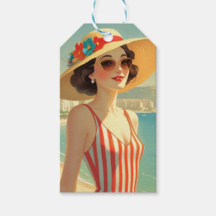 Étiquettes-cadeau Style vintage Côte d'Azur Beach Girl
