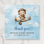 Étiquettes Cadeau Stylish Blue Brown Teddy Bear Aviator Boy Shower (Dos)