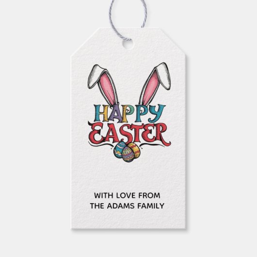 Étiquettes-cadeau Stylish bunny ears Floral Happy Easter (Devant)