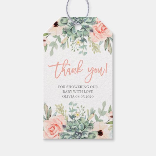 Étiquettes-cadeau Succulente fille baby shower (Devant)