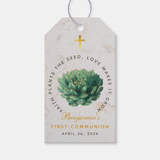 Étiquettes-cadeau Succulente foi de la première communion Plantes de (Devant)