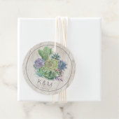 Étiquettes Cadeau Succulents et Mariage de bois rustique ID515 (En situation)