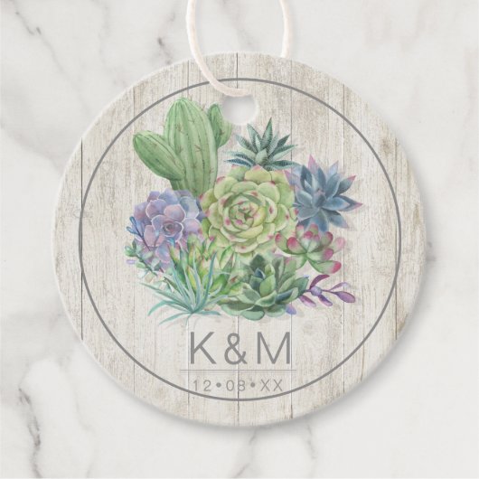 Étiquettes Cadeau Succulents et Mariage de bois rustique ID515 (Devant)