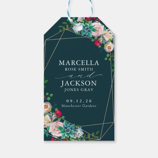 Étiquettes-cadeau Succulents et Mariage Gold Chic (Devant)