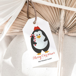 Étiquettes-cadeau Sucre de canne mignon de Joyeux Noël de pingouin