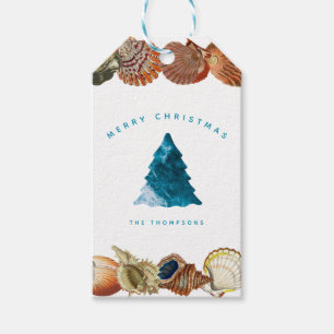 Étiquettes-cadeau Summer Christmas Beach Seashell Nom personnalisé