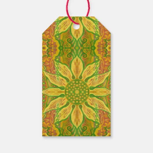 Étiquettes-cadeau Sun Flower bohème floral art jaune vert orange (Dos)
