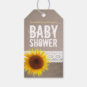 Étiquettes-cadeau Sunflower Burlap & Crochet Lace Baby shower