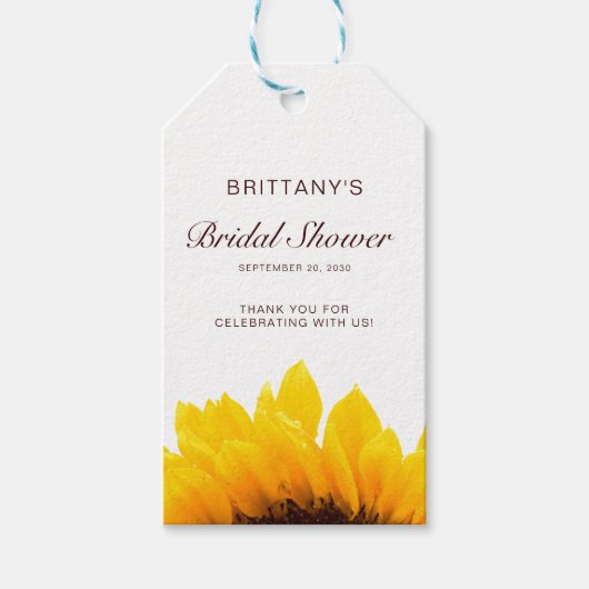 Étiquettes-cadeau Sunflower jaune Nom Script Fête des mariées modern (Devant)