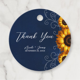 Étiquettes Cadeau Sunflower Sparkle Blue Rustic Glam Fête des mariée
