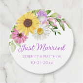 Étiquettes Cadeau Sunflower Watercolor Daisies Wedding Just Married (Devant)