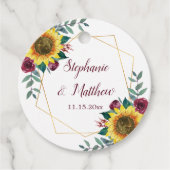 Étiquettes Cadeau Sunflowers Bourgogne Floral Mariage géométrique (Devant)