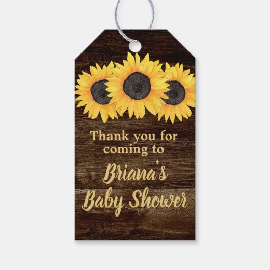 Étiquettes-cadeau Sunflowers Rustic Fall Faveurs Balises cadeaux Woo (Devant)