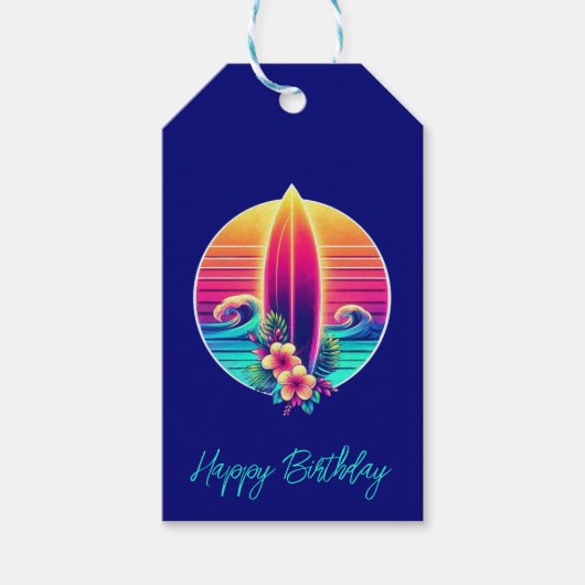 Étiquettes-cadeau Sunset Surfboard Paradise - (Devant)