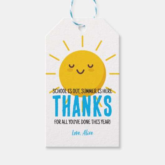 Étiquettes-cadeau Sunshine Merci, Appréciation de l'enseignant d'été (Devant)