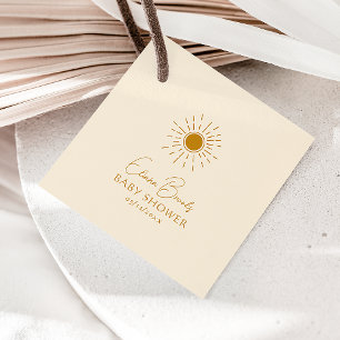 Étiquettes Cadeau Sunshine moderne Baby shower beige Carré Merci