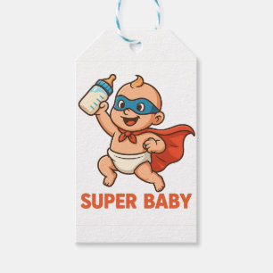 Étiquettes-cadeau Super Bébé - Joli héros de dessin animé avec Cap &