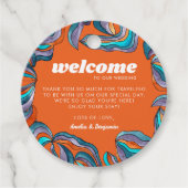 Étiquettes Cadeau Super Boho Retro Orange Wavy Monogram Mariage (Devant)