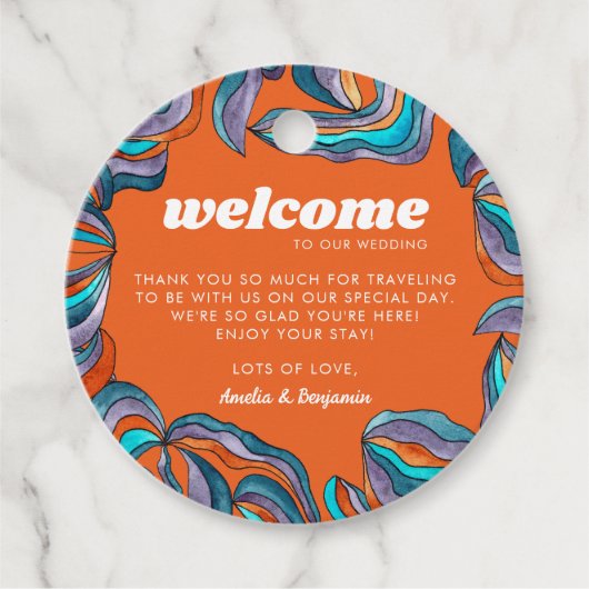 Étiquettes Cadeau Super Boho Retro Orange Wavy Monogram Mariage (Devant)