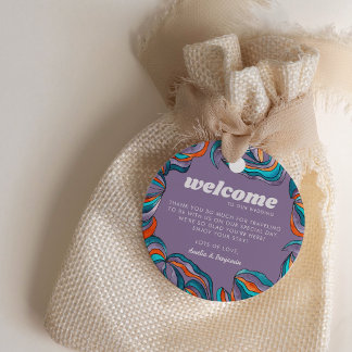 Étiquettes Cadeau Super Boho Retro violet Monogramme Mariage Wavy