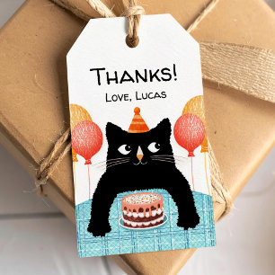Étiquettes-cadeau Super mignon chat noir et gâteau d'anniversaire Fa