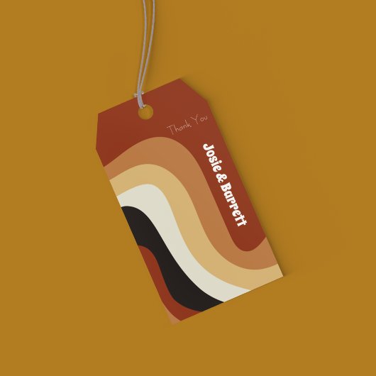 Étiquettes-cadeau Super rétro les années 70 Wavy Orange Brown Funky