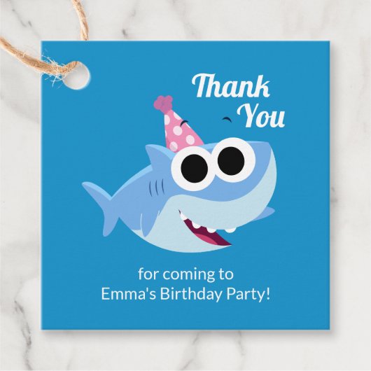 Étiquettes Cadeau Super simple | Finny Shark Confetti Anniversaire (Devant)
