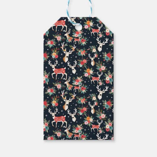 Étiquettes-cadeau Superbe renne de Noël Floral (Devant)